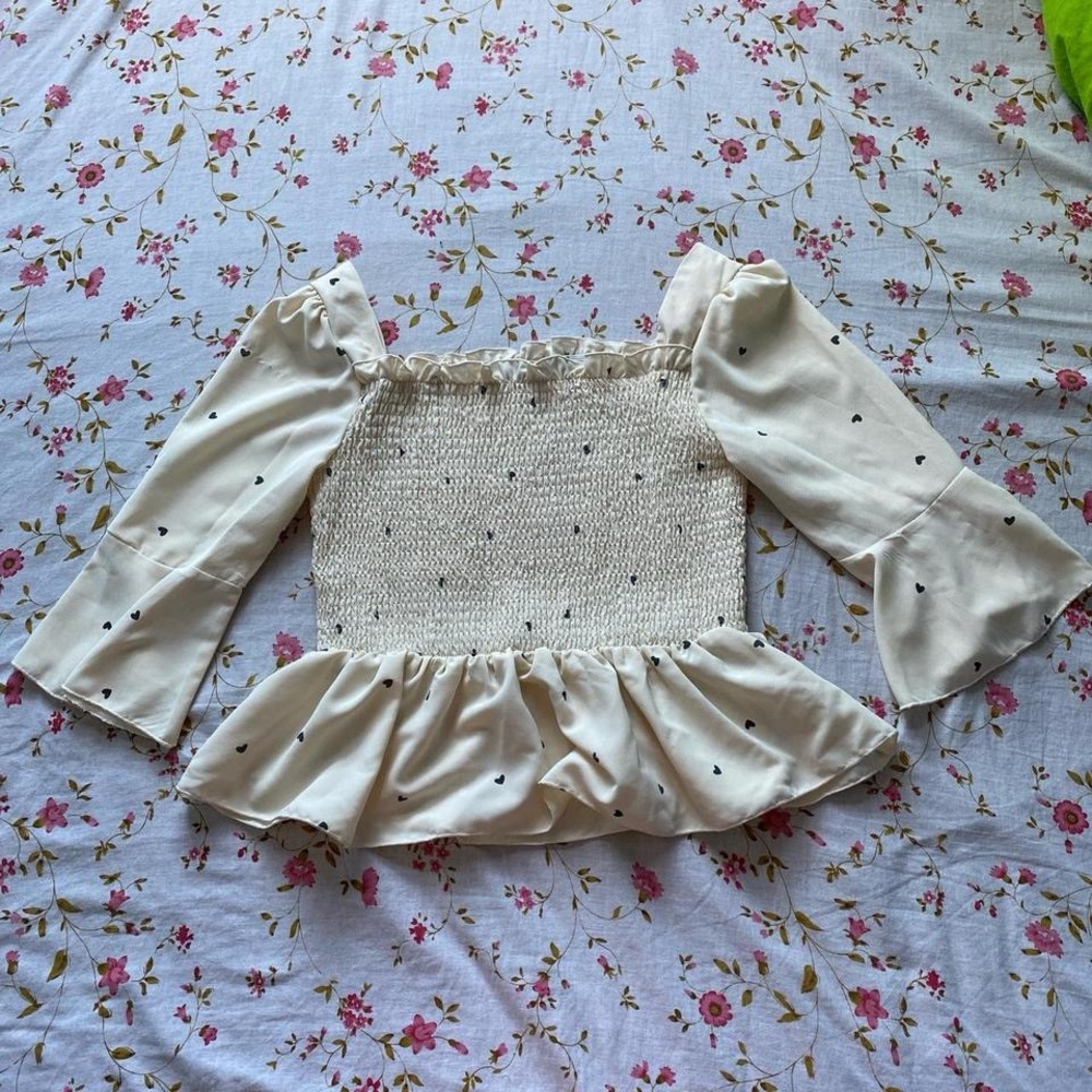 Coquette Hearts Cream Smocked Top